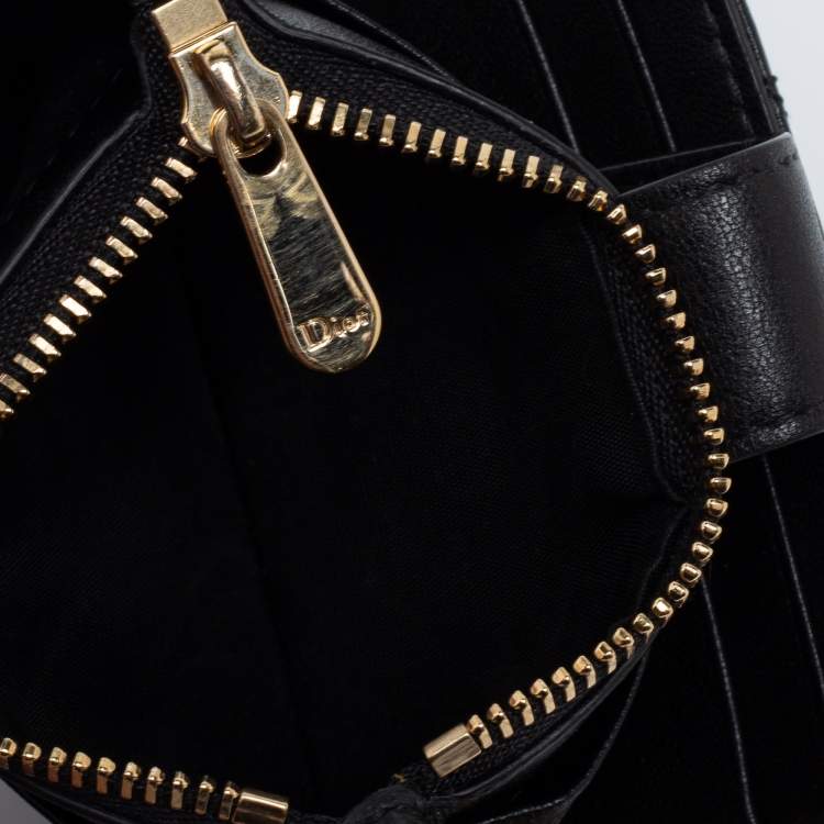 Pre Owned Dior Black Quilted Leather Zip Card Holder