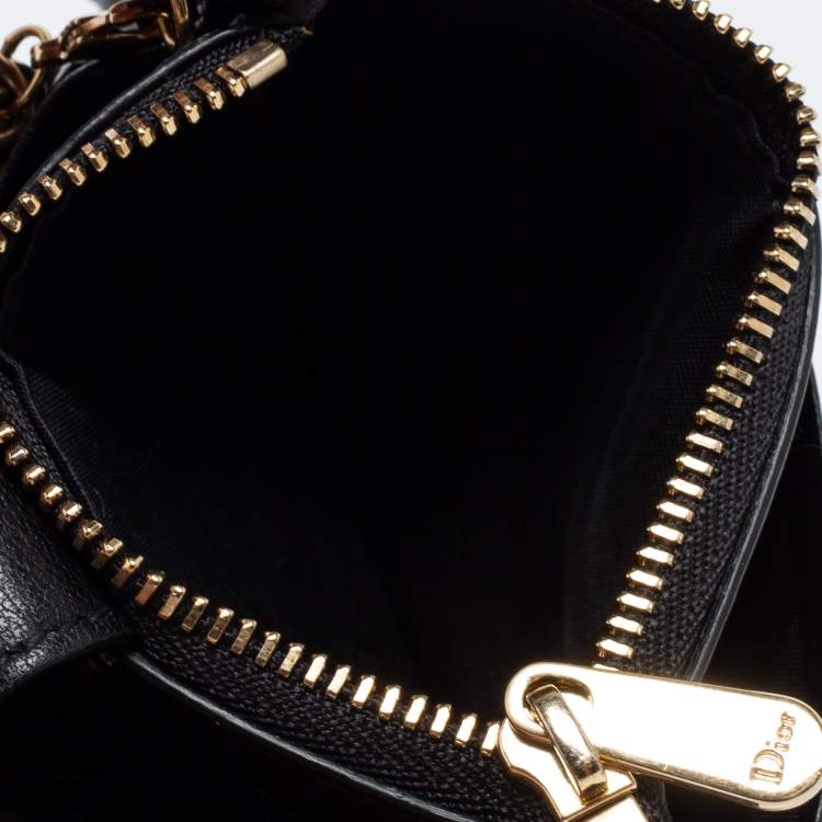 Pre Owned Dior Black Quilted Leather Zip Card Holder
