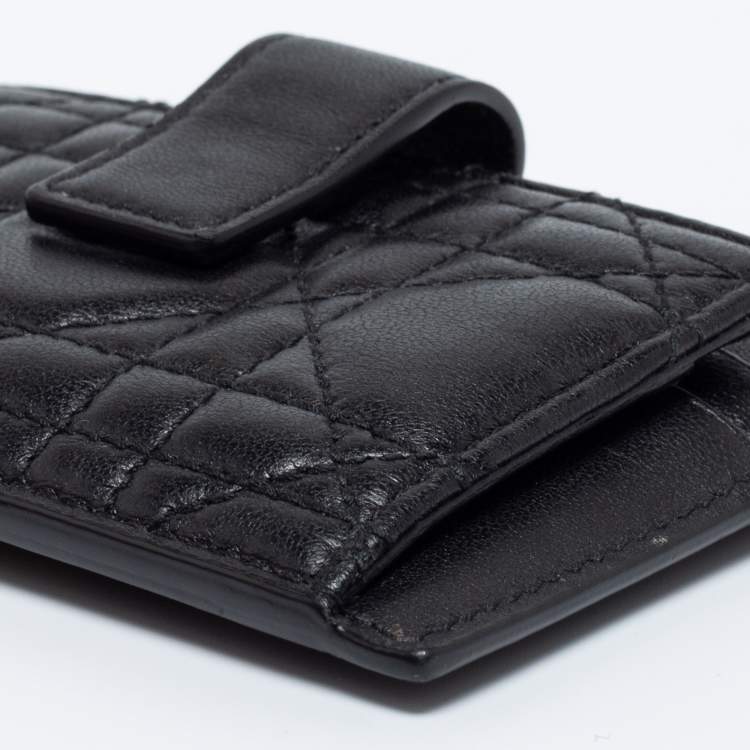 Pre Owned Dior Black Quilted Leather Zip Card Holder