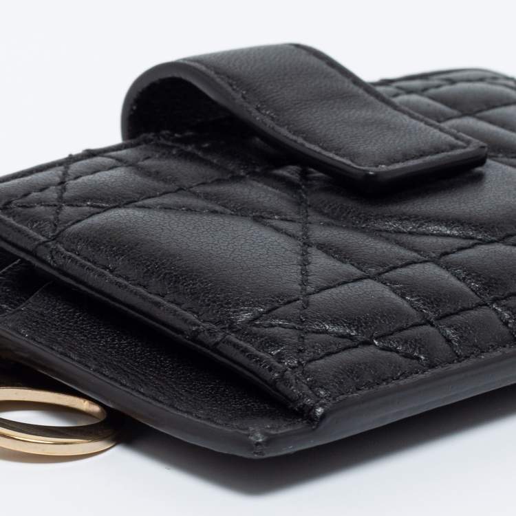 Pre Owned Dior Black Quilted Leather Zip Card Holder