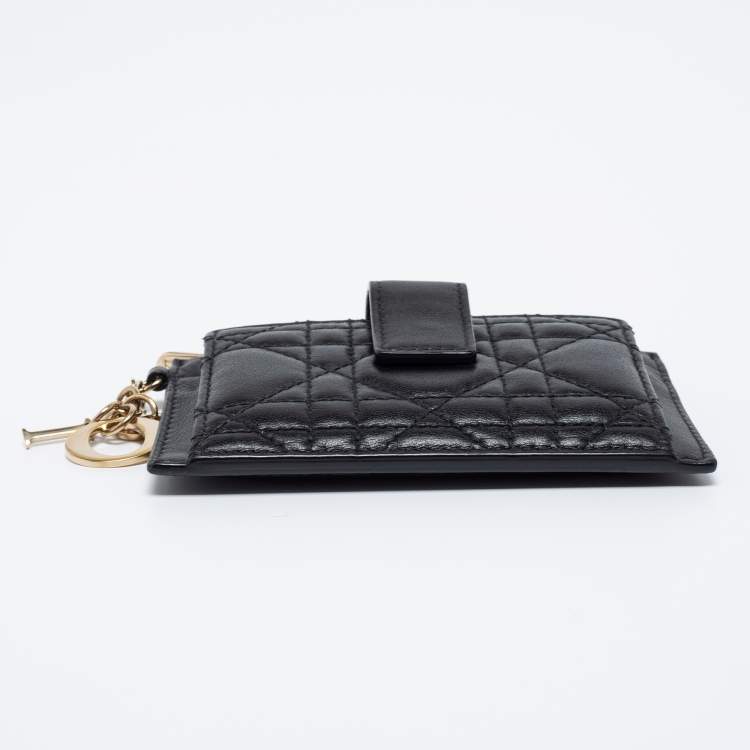 Pre Owned Dior Black Quilted Leather Zip Card Holder