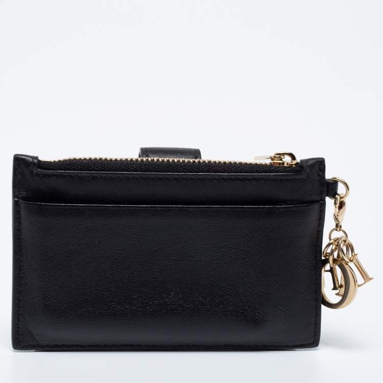 Pre Owned Dior Black Quilted Leather Zip Card Holder