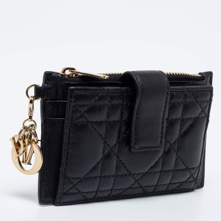 Pre Owned Dior Black Quilted Leather Zip Card Holder