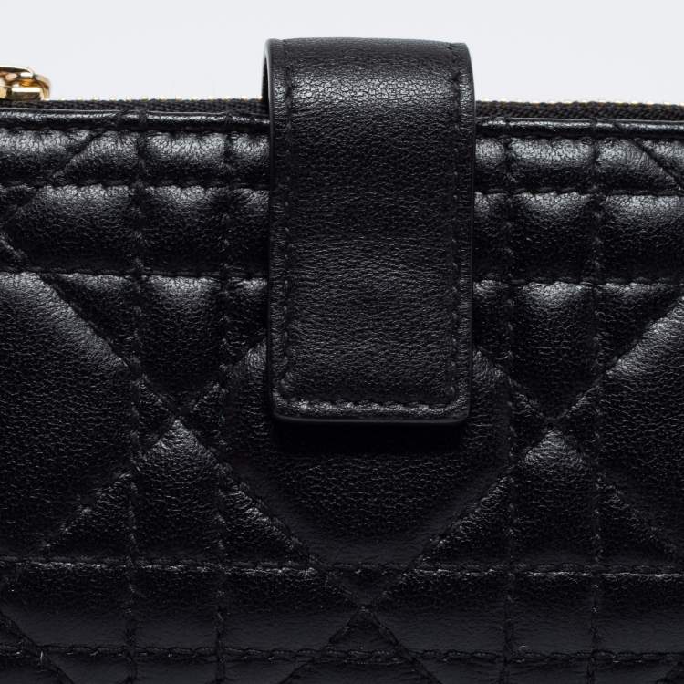Pre Owned Dior Black Quilted Leather Zip Card Holder