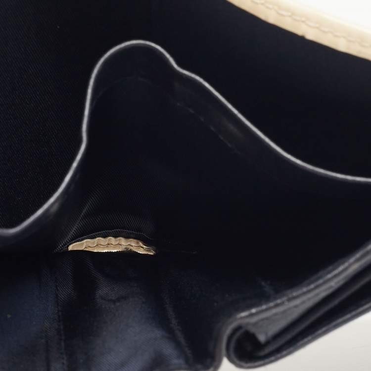 Pre Owned Dior Navy Blue/White Oblique Coated Denim and Patent Leather Trotter Trifold Wallet