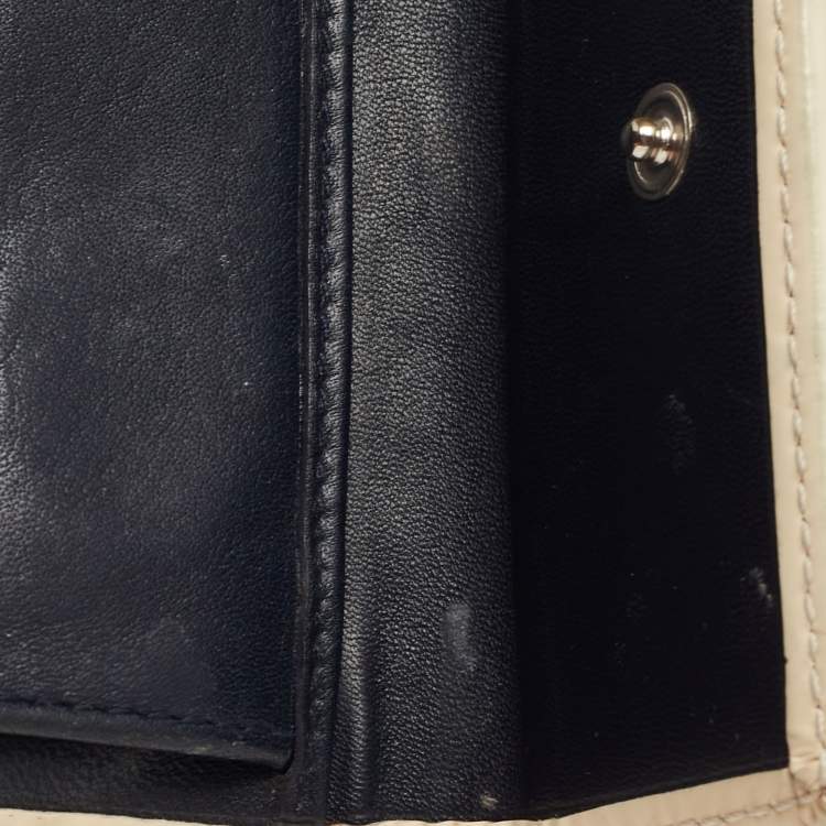 Pre Owned Dior Navy Blue/White Oblique Coated Denim and Patent Leather Trotter Trifold Wallet