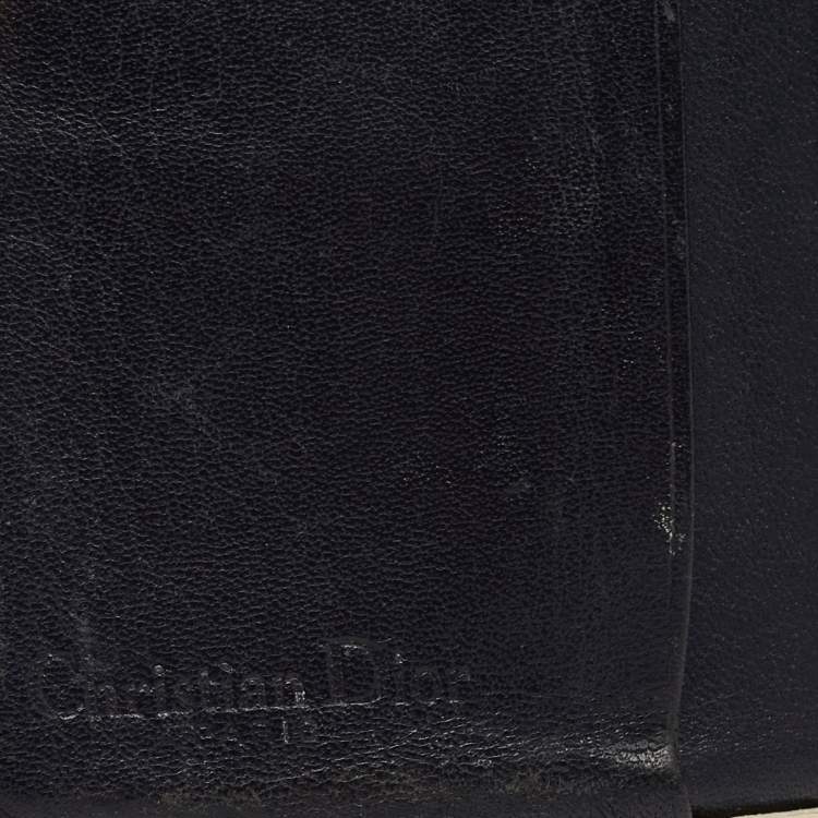 Pre Owned Dior Navy Blue/White Oblique Coated Denim and Patent Leather Trotter Trifold Wallet