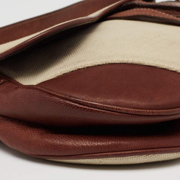 Pre Owned Dior Beige/Brown Canvas and Leather Saddle Bag