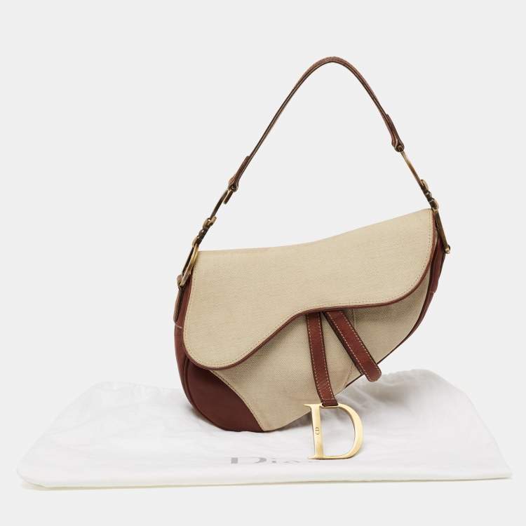 Pre Owned Dior Beige/Brown Canvas and Leather Saddle Bag