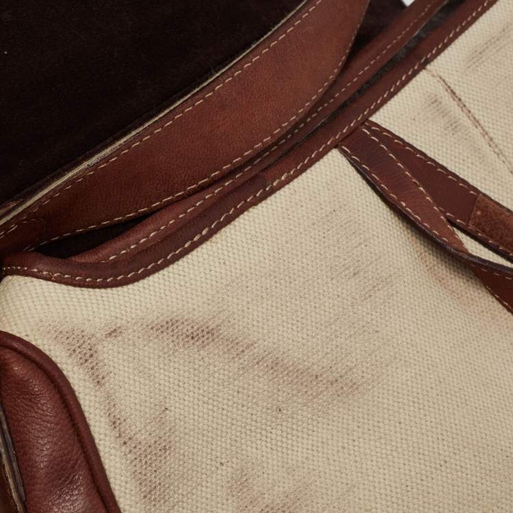 Pre Owned Dior Beige/Brown Canvas and Leather Saddle Bag