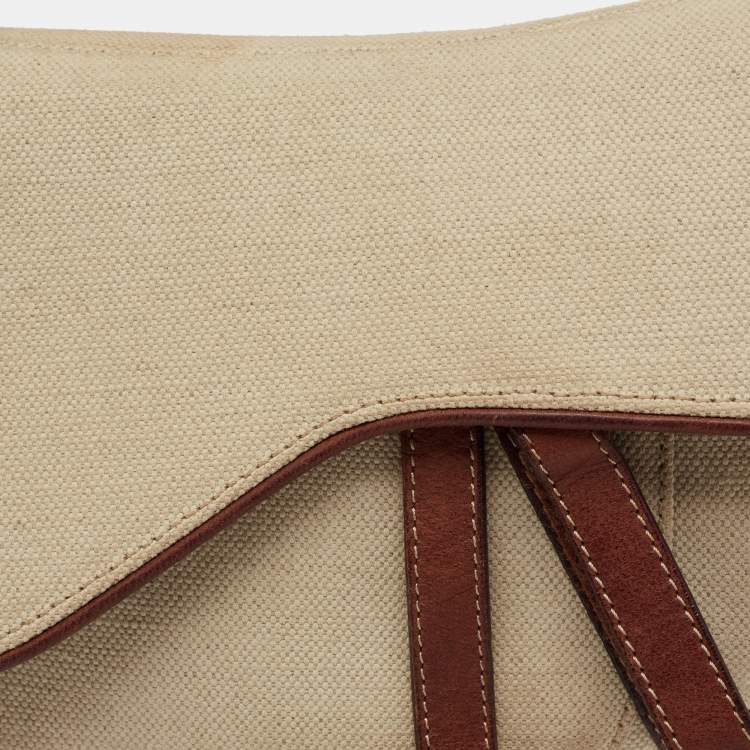 Pre Owned Dior Beige/Brown Canvas and Leather Saddle Bag