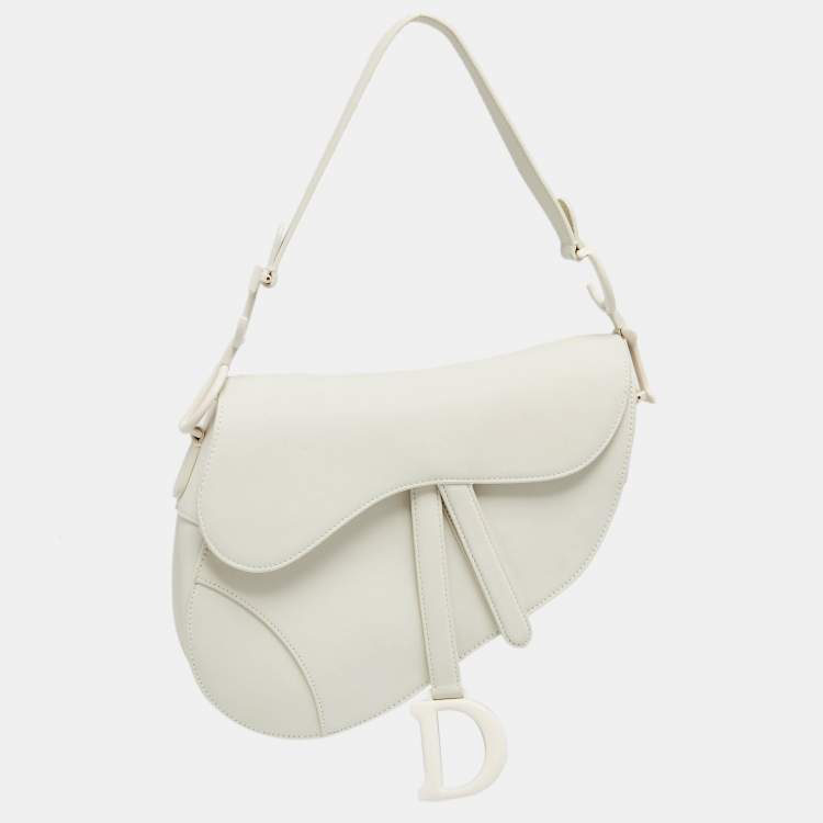 Dior Latte Ultramatte Calfskin Saddle Bag White with white hardware 25cm   Highbags