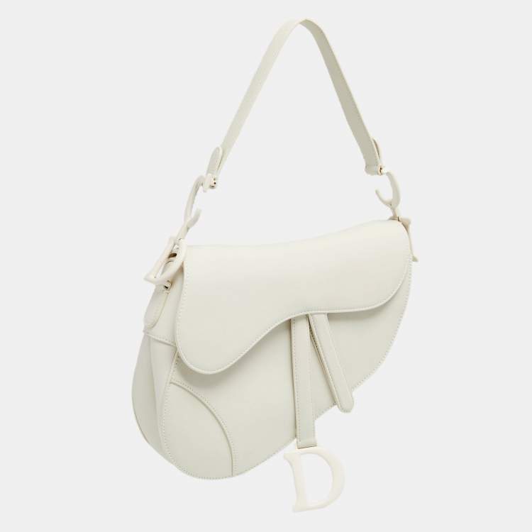 Pre Owned Dior White Leather Ultra-Matte Saddle Shoulder Bag