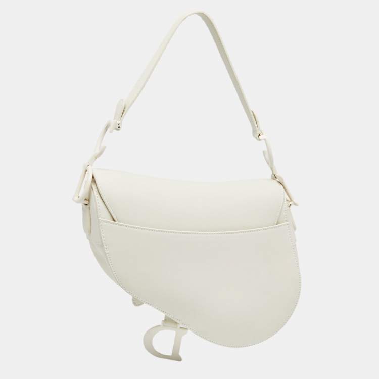 Pre Owned Dior White Leather Ultra-Matte Saddle Shoulder Bag