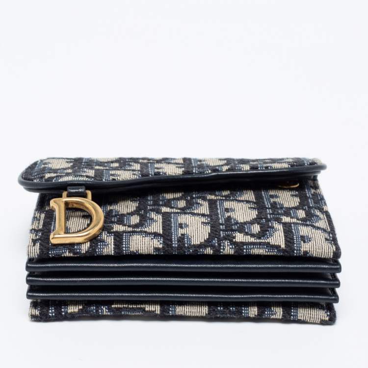 Pre Owned Dior Blue Oblique Jacquard Saddle 5 Gusset Card Holder