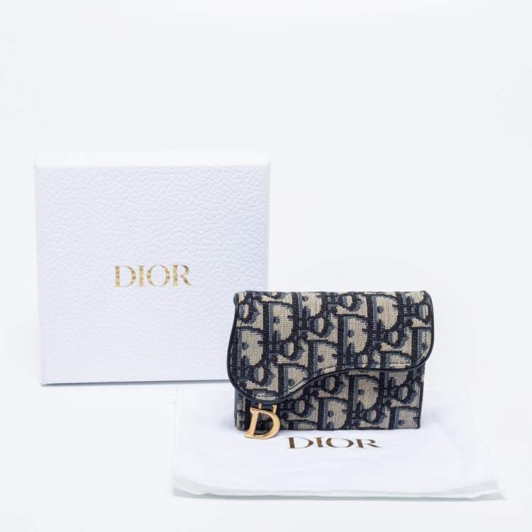 Pre Owned Dior Blue Oblique Jacquard Saddle 5 Gusset Card Holder