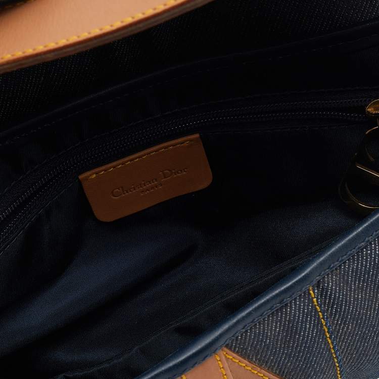 Pre Owned Dior Blue/Brown Denim and Leather Saddle Bag