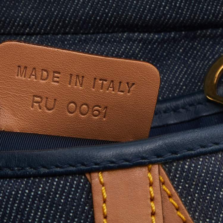Pre Owned Dior Blue/Brown Denim and Leather Saddle Bag