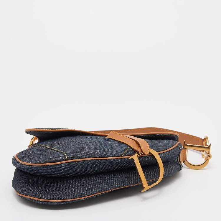 Pre Owned Dior Blue/Brown Denim and Leather Saddle Bag