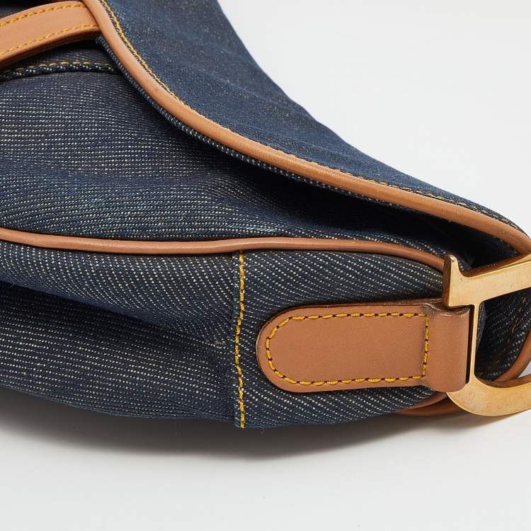Pre Owned Dior Blue/Brown Denim and Leather Saddle Bag
