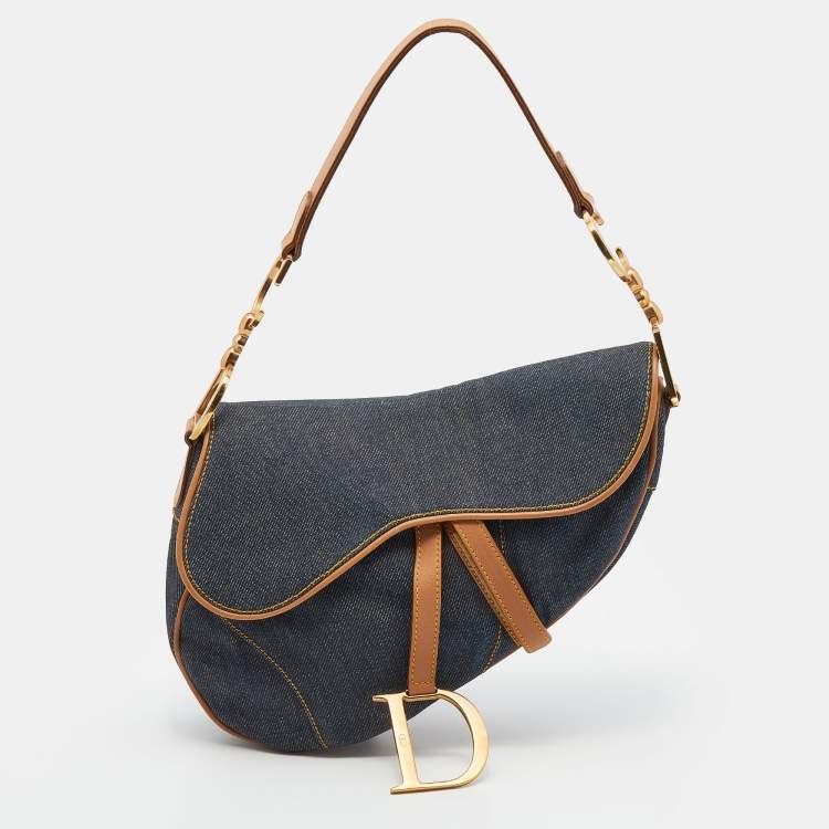 Pre Owned Dior Blue/Brown Denim and Leather Saddle Bag