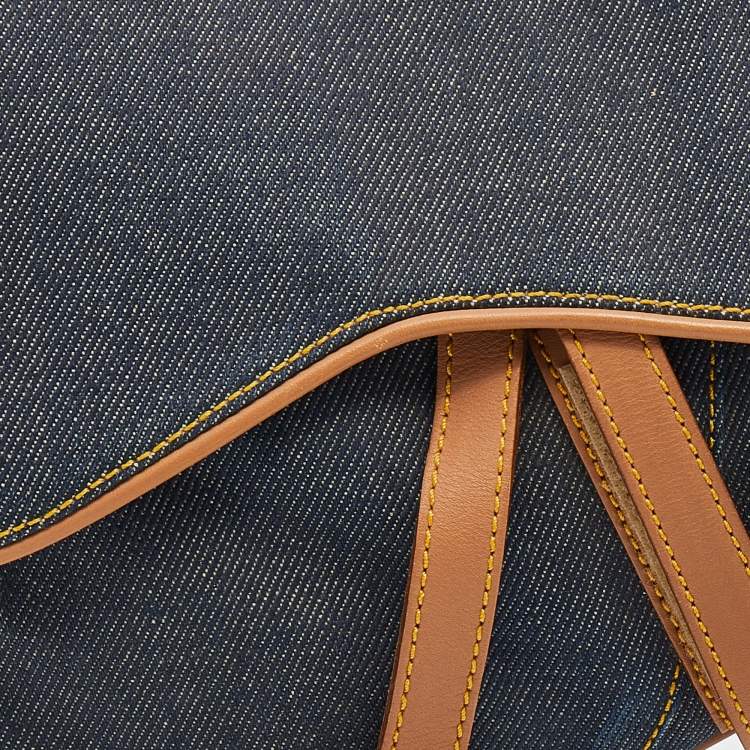 Pre Owned Dior Blue/Brown Denim and Leather Saddle Bag