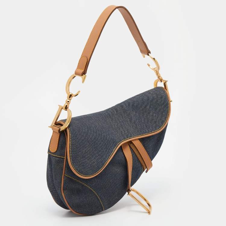 Pre Owned Dior Blue/Brown Denim and Leather Saddle Bag
