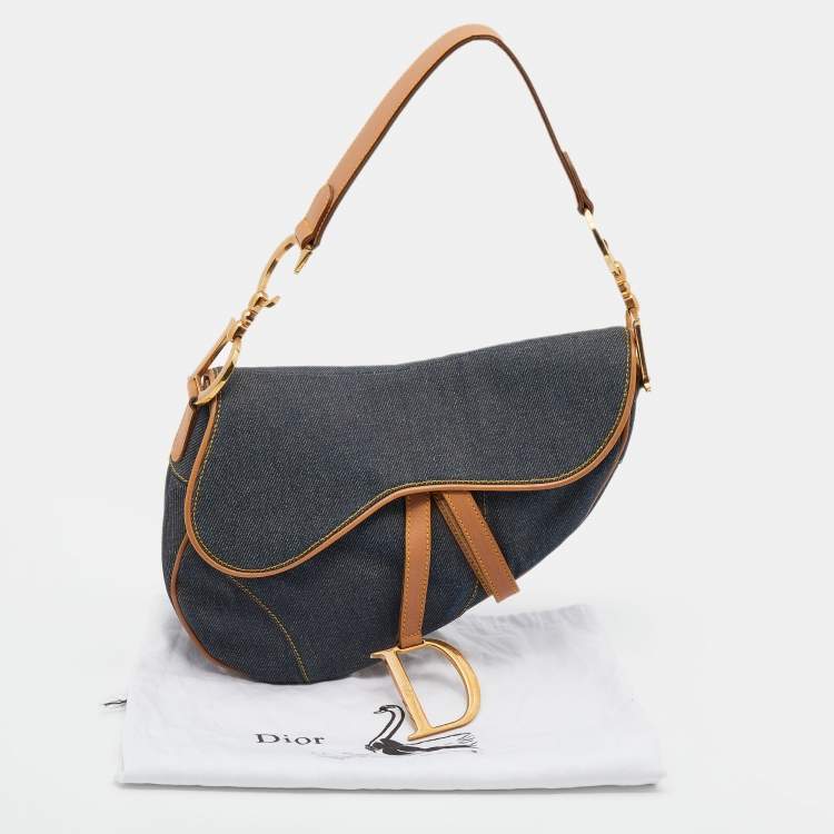 Pre Owned Dior Blue/Brown Denim and Leather Saddle Bag