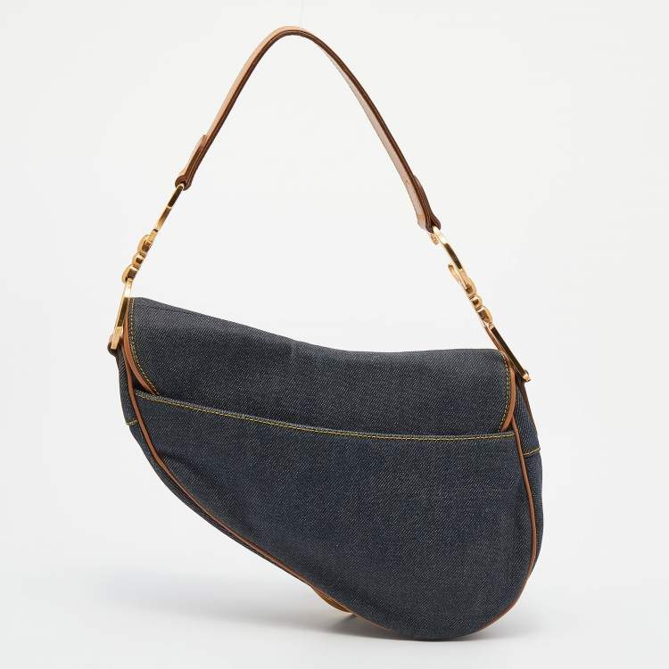 Pre Owned Dior Blue/Brown Denim and Leather Saddle Bag