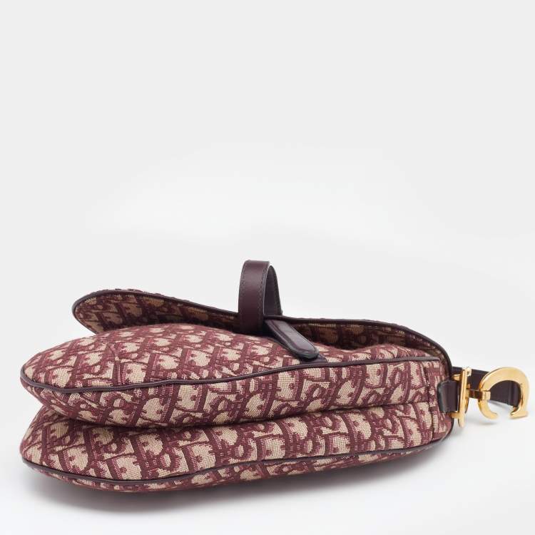 Pre Owned Dior Burgundy Oblique Canvas And Leather Saddle Shoulder Bag