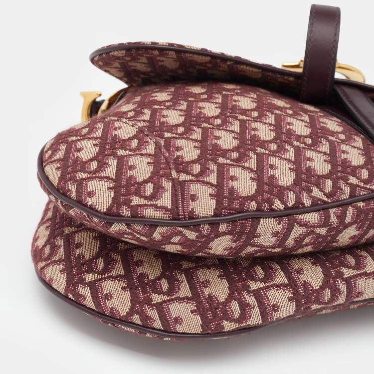 Pre Owned Dior Burgundy Oblique Canvas And Leather Saddle Shoulder Bag