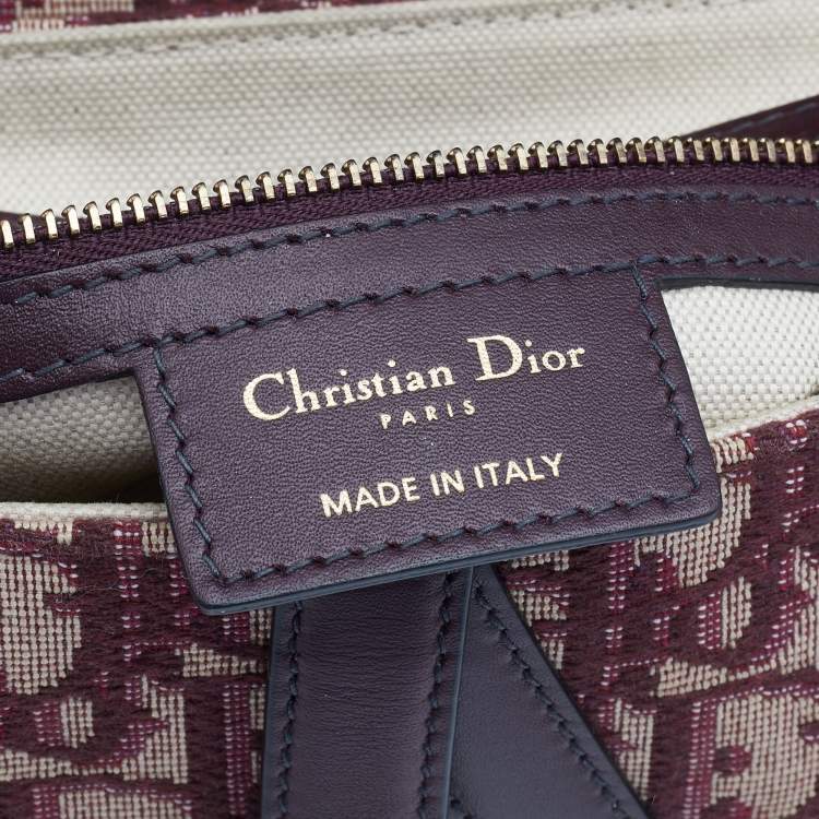Pre Owned Dior Burgundy Oblique Canvas And Leather Saddle Shoulder Bag