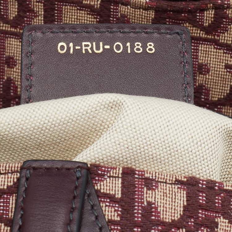 Pre Owned Dior Burgundy Oblique Canvas And Leather Saddle Shoulder Bag