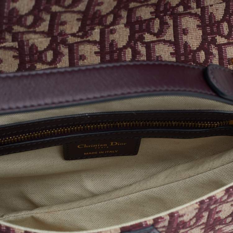 Pre Owned Dior Burgundy Oblique Canvas And Leather Saddle Shoulder Bag