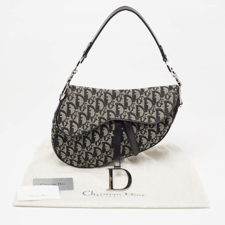 Pre Owned Dior Black Oblique Canvas and Leather Saddle Bag