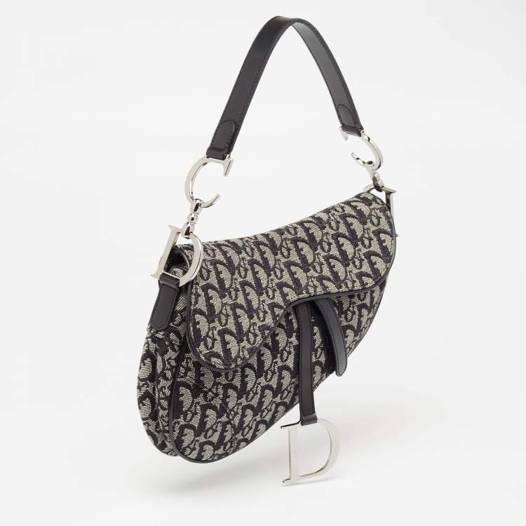 Pre Owned Dior Black Oblique Canvas and Leather Saddle Bag