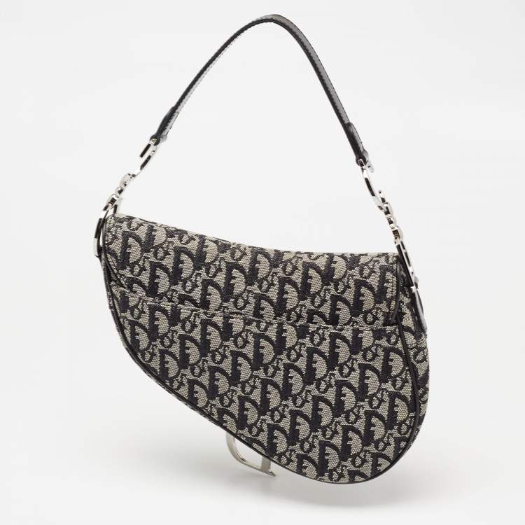 Pre Owned Dior Black Oblique Canvas and Leather Saddle Bag