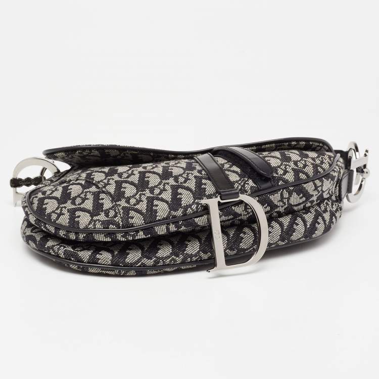 Pre Owned Dior Black Oblique Canvas and Leather Saddle Bag