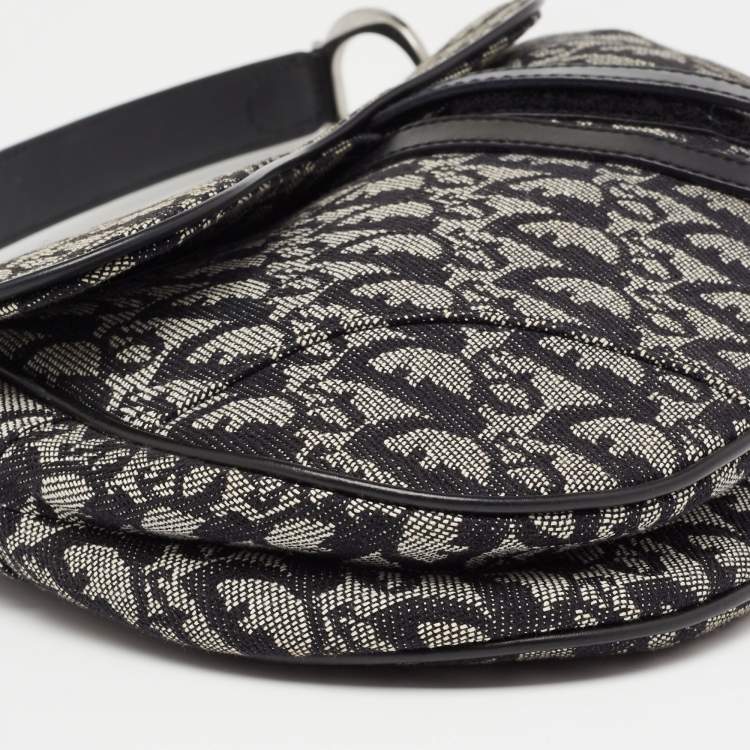 Pre Owned Dior Black Oblique Canvas and Leather Saddle Bag