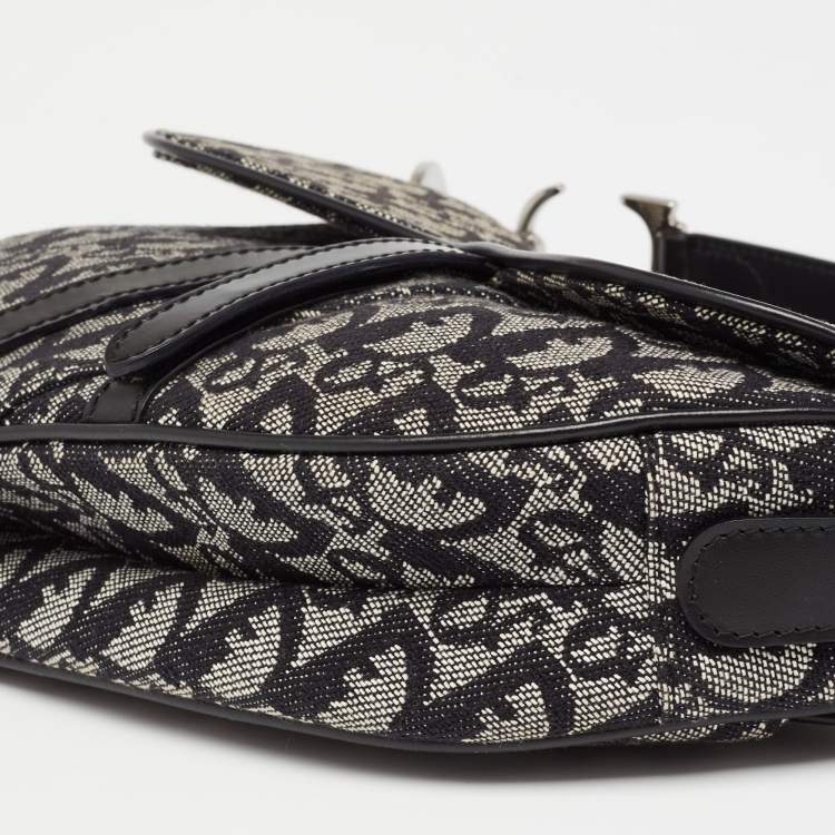 Pre Owned Dior Black Oblique Canvas and Leather Saddle Bag