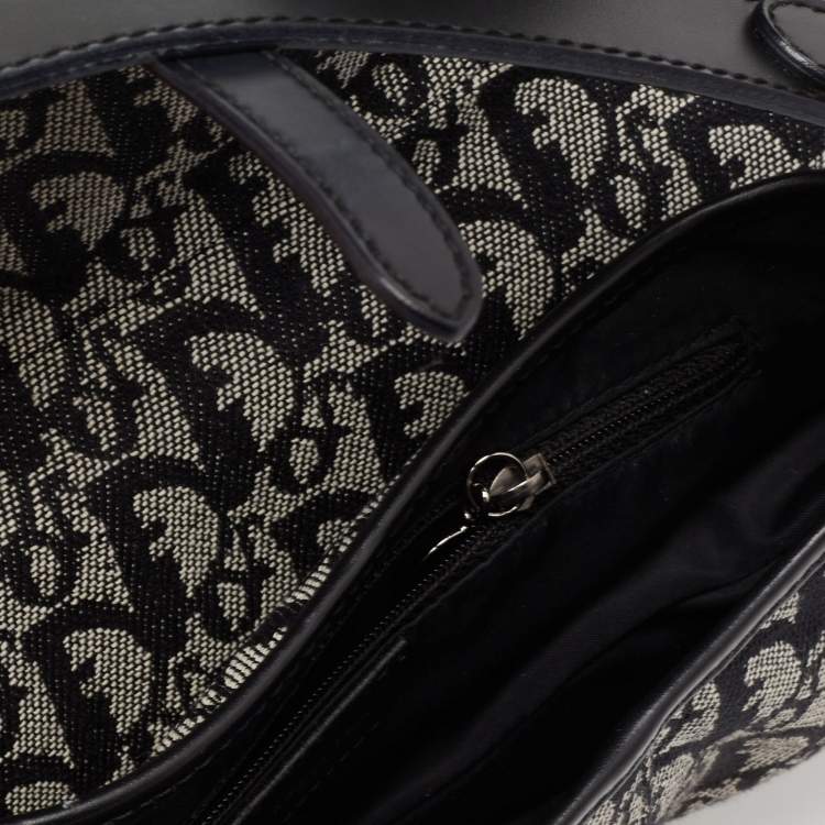 Pre Owned Dior Black Oblique Canvas and Leather Saddle Bag
