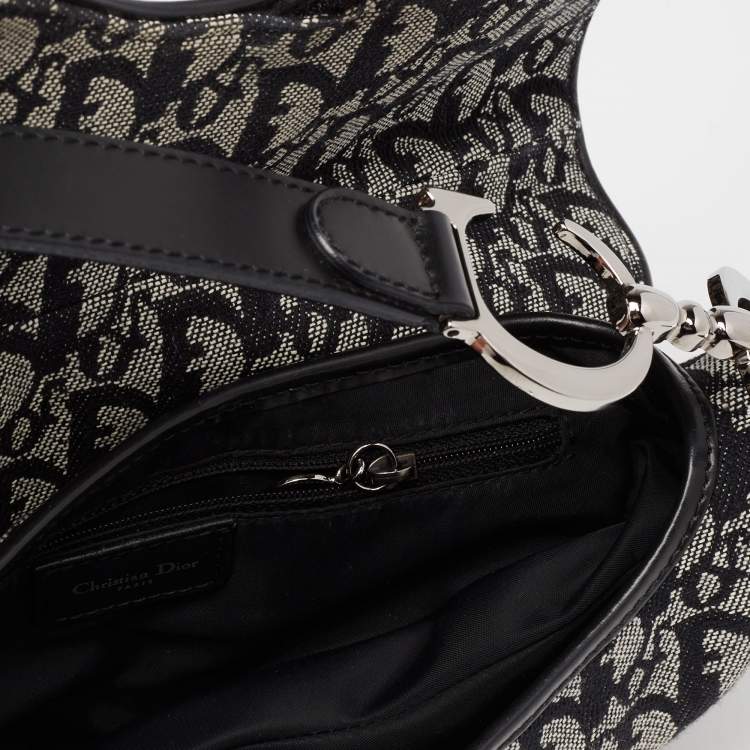Pre Owned Dior Black Oblique Canvas and Leather Saddle Bag