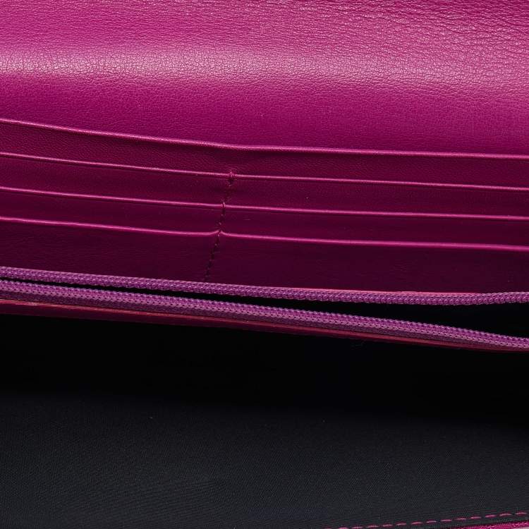 Pre Owned Dior Pink Oblique Canvas and Leather Trim Flap Continental Wallet