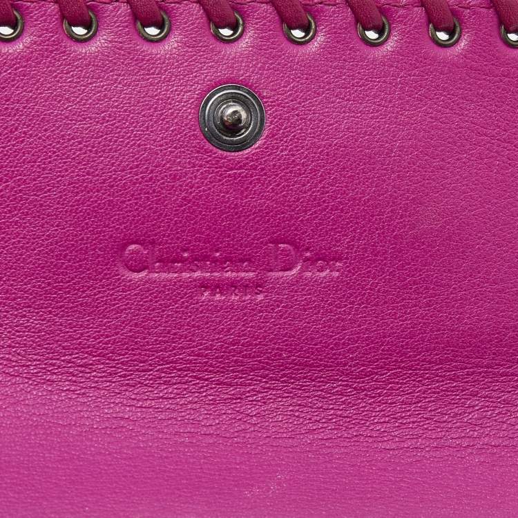 Pre Owned Dior Pink Oblique Canvas and Leather Trim Flap Continental Wallet