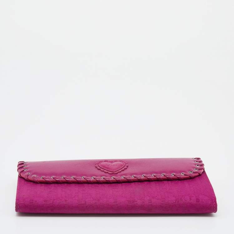 Pre Owned Dior Pink Oblique Canvas and Leather Trim Flap Continental Wallet