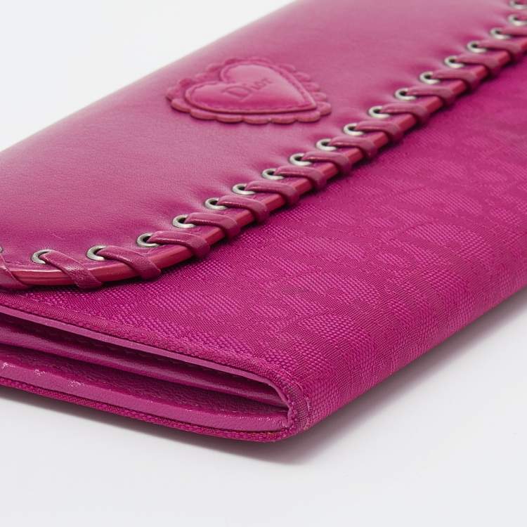 Pre Owned Dior Pink Oblique Canvas and Leather Trim Flap Continental Wallet
