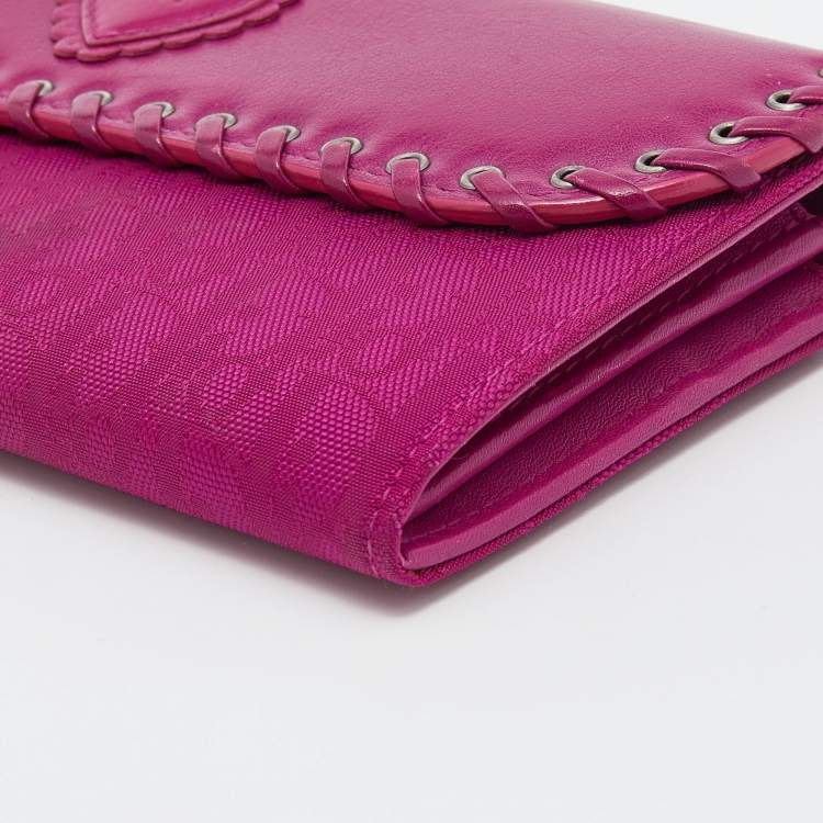 Pre Owned Dior Pink Oblique Canvas and Leather Trim Flap Continental Wallet
