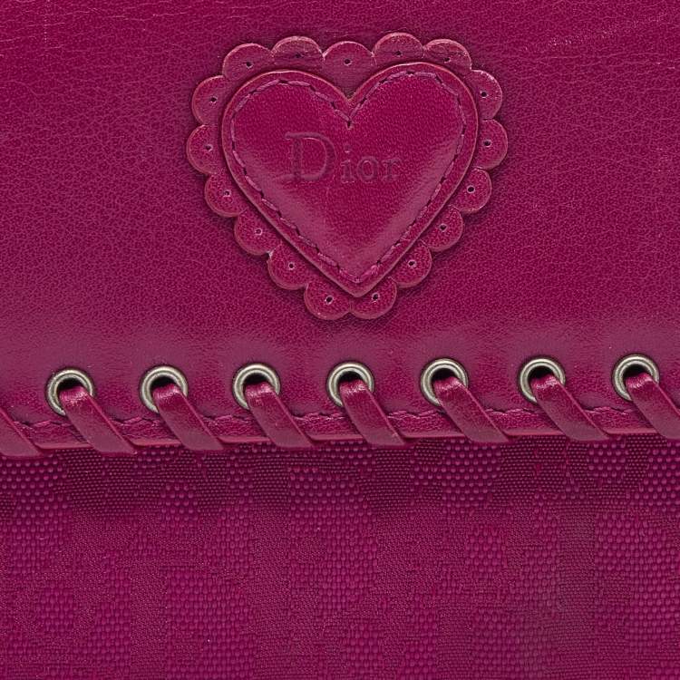 Pre Owned Dior Pink Oblique Canvas and Leather Trim Flap Continental Wallet