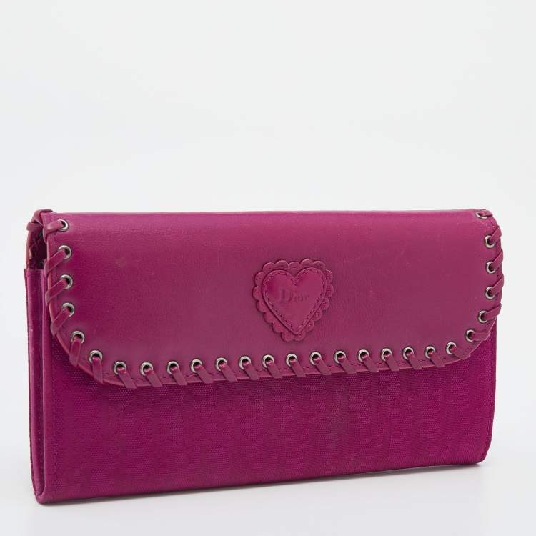 Pre Owned Dior Pink Oblique Canvas and Leather Trim Flap Continental Wallet