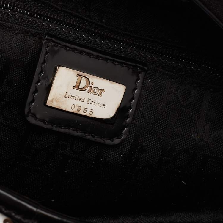 Pre Owned Dior Black/White Fabric and Sequins Saddle Bag